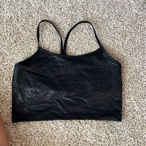 OFFLINE by Aerie shiny hugger top. Leather look. Black. Size medium.
